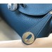 Hermes Mini Lindy Bag In Blue Agate Clemence Leather