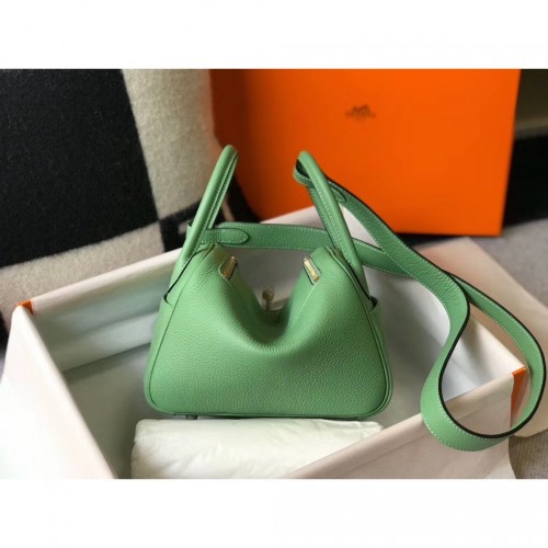 Hermès Lindy Mini Clemece Vert Amande GHW - Kaialux