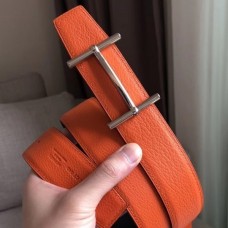 Hermes H d'Ancre Reversible Belt In Orange/Noir Leather Hermes H d'Ancre Reversible Belt In Orange/Noir Leather