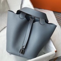 Hermes Picotin Lock 18 Bag In Blue Lin Clemence Leather Hermes Picotin Lock 18 Bag In Blue Lin Clemence Leather