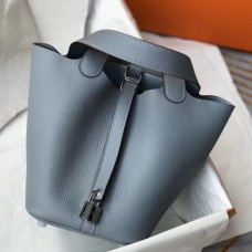 Hermes Picotin Lock 18 Bag In Blue Lin Clemence Leather Hermes Picotin Lock 18 Bag In Blue Lin Clemence Leather