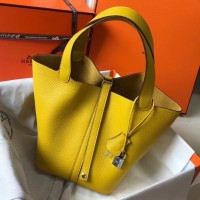 Hermes Picotin Lock 18 Bag In Yellow Clemence Leather Hermes Picotin Lock 18 Bag In Yellow Clemence Leather