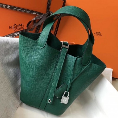 HERMES HERMES Picotin Rock MM Tote Bag Taurillon Clemence leather Green  Malachite Used