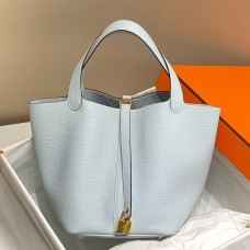 Hermes Picotin Lock 18 Bag In Blue Brume Clemence Leather Hermes Picotin Lock 18 Bag In Blue Brume Clemence Leather