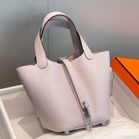 Hermes Picotin Lock 18 Bag In Mauve Pale Clemence Leather Hermes Picotin Lock 18 Bag In Mauve Pale Clemence Leather
