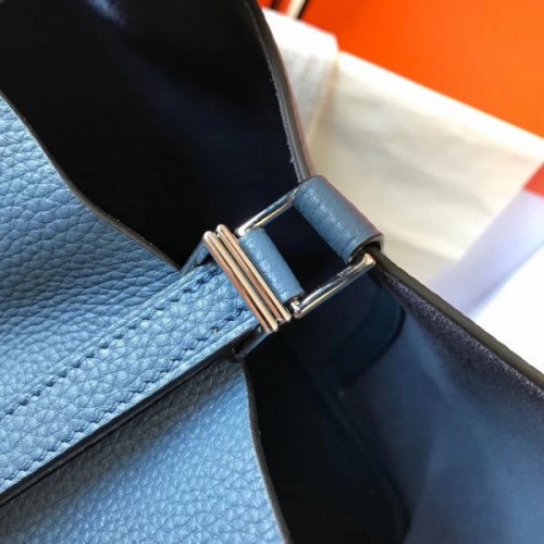 Hermes Picotin Lock 18 Bag In Blue Agate Clemence Leather 