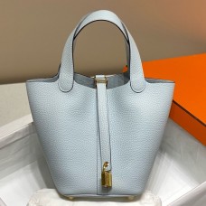 Hermes Picotin Lock 22 Bag In Blue Brume Clemence Leather Hermes Picotin Lock 22 Bag In Blue Brume Clemence Leather