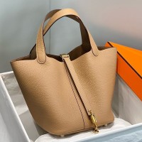 Hermes Picotin Lock 22 Bag In Chai Clemence Leather Hermes Picotin Lock 22 Bag In Chai Clemence Leather
