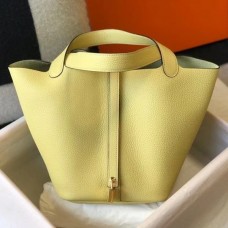 Hermes Picotin Lock 22 Bag In Jaune Poussin Clemence Leather Hermes Picotin Lock 22 Bag In Jaune Poussin Clemence Leather