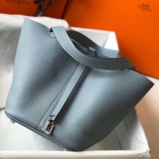 Hermes Blue Lin Picotin Lock MM 22cm Bag