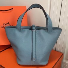 Hermes Blue Lin Picotin Lock MM 22cm Bag