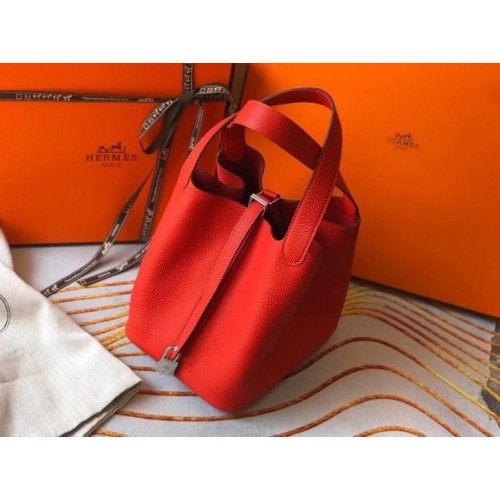 Hermes Red Picotin Lock MM 22cm Bag 