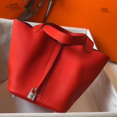 Hermes Red Picotin Lock MM 22cm Bag 