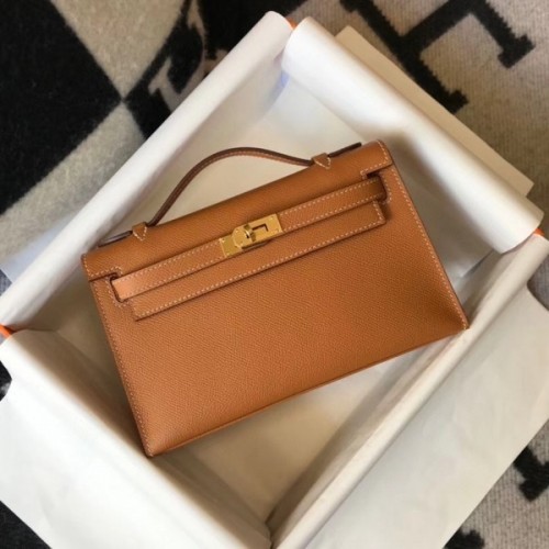 Hermes Mini Kelly Pochette Epsom Leather Etain Color GHW at 1stDibs