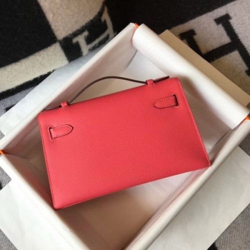 Replica Hermes Kelly Pochette Bag In Red Epsom Leather