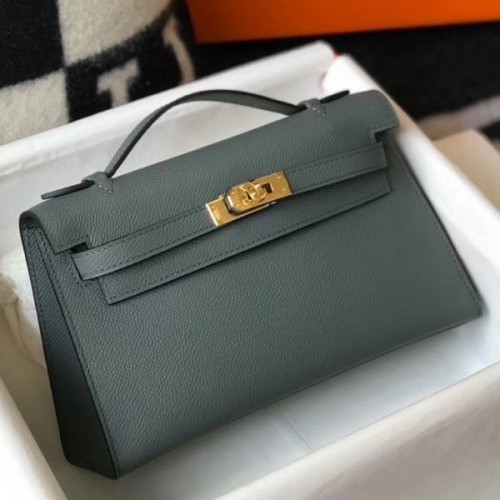 Hermes Kelly Pochette Bag In Vert Amande Epsom Leather 