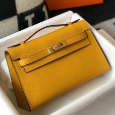 Replica Hermes Kelly Pochette Bag In Vert Criquet Epsom Leather