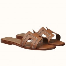Hermes Oran Sandals In Brown Leather With Stitched Detail Hermes Oran Sandals In Brown Leather With Stitched Detail