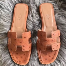 Hermes Oran Sandals In Brown Ostrich Leather Hermes Oran Sandals In Brown Ostrich Leather
