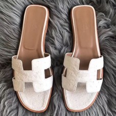 Hermes Oran Sandals In White Ostrich Leather Hermes Oran Sandals In White Ostrich Leather
