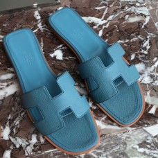 Hermes Oran Slide Sandals In Blue du Nord Epsom Calfskin Hermes Oran Slide Sandals In Blue du Nord Epsom Calfskin