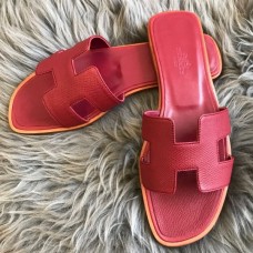 Hermes Oran Slide Sandals In Ruby Epsom Calfskin Hermes Oran Slide Sandals In Ruby Epsom Calfskin