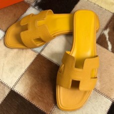 Hermes Oran Slide Sandals In Yellow Epsom Calfskin Hermes Oran Slide Sandals In Yellow Epsom Calfskin