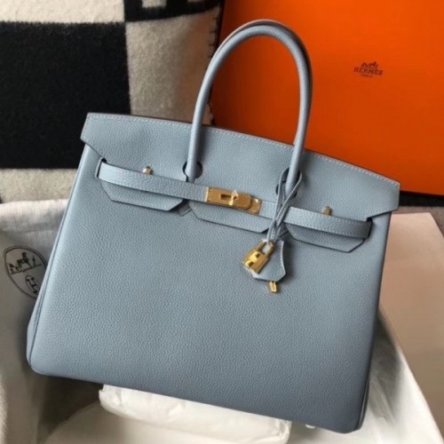 Hermes 35cm Blue Lin Togo Leather Birkin Bag with Palladium, Lot #58081