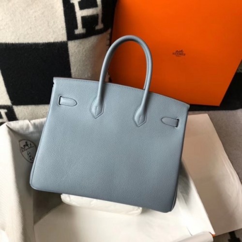 Hermes Blue Lin Clemence Leather Birkin 35 CM Hermes