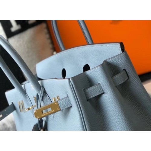 Hermes Blue Lin Clemence Leather Birkin 35 CM Hermes