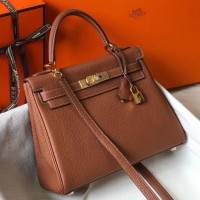 Hermes Brown Clemence Kelly 25cm GHW Bag Hermes Brown Clemence Kelly 25cm GHW Bag