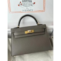 Hermes Etain Epsom Kelly Mini II 20cm Handmade Bag Hermes Etain Epsom Kelly Mini II 20cm Handmade Bag