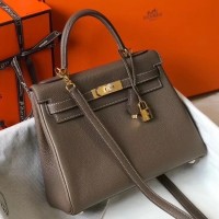 Hermes Etoupe Clemence Kelly 25cm GHW Bag Hermes Etoupe Clemence Kelly 25cm GHW Bag