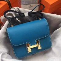 Hermes Mini Constance 18cm Blue Jean Epsom Bag