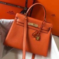 Hermes Orange Clemence Kelly 25cm GHW Bag Hermes Orange Clemence Kelly 25cm GHW Bag