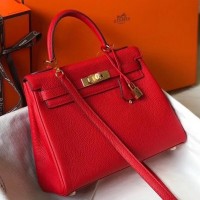 Hermes Red Clemence Kelly 25cm GHW Bag Hermes Red Clemence Kelly 25cm GHW Bag