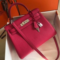 Hermes Rose Red Clemence Kelly 28cm Bag Hermes Rose Red Clemence Kelly 28cm Bag