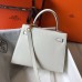 Hermes White Epsom Kelly 25cm Sellier Handmade Bag