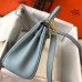 Hermes Blue Lin Clemence Kelly 20cm GHW Bag