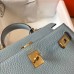 Hermes Blue Lin Clemence Kelly 20cm GHW Bag