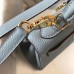 Hermes Blue Lin Clemence Kelly 20cm GHW Bag