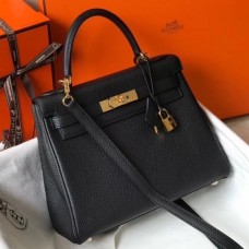 Hermes Black Clemence Kelly 25cm GHW Bag