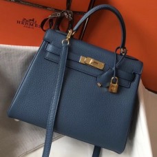 Hermes Blue Agate Clemence Kelly Retourne 28cm Handmade Bag