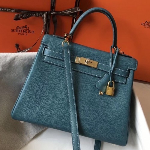 Hermès Kelly 35 Clemence Blue Jean