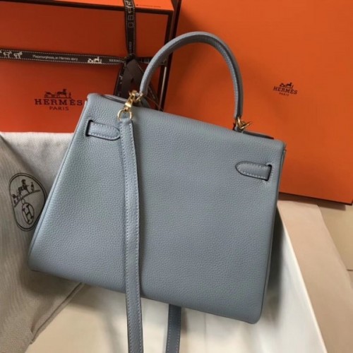 Hermes Blue Lin Clemence Kelly 28cm Bag