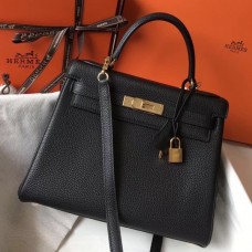 Hermes Black Clemence Kelly 28cm Bag