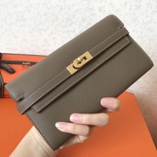 Hermes Kelly Classic Long Wallet In Taupe Epsom Leather Hermes Kelly Classic Long Wallet In Taupe Epsom Leather