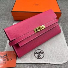 Hermes Kelly Longue Wallet In rose Clemence Leather Hermes Kelly Longue Wallet In rose Clemence Leather