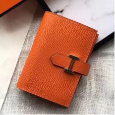 Hermes Bearn Mini Wallet In Orange Epsom Leather