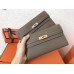 Hermes Kelly Classic Long Wallet In Taupe Epsom Leather